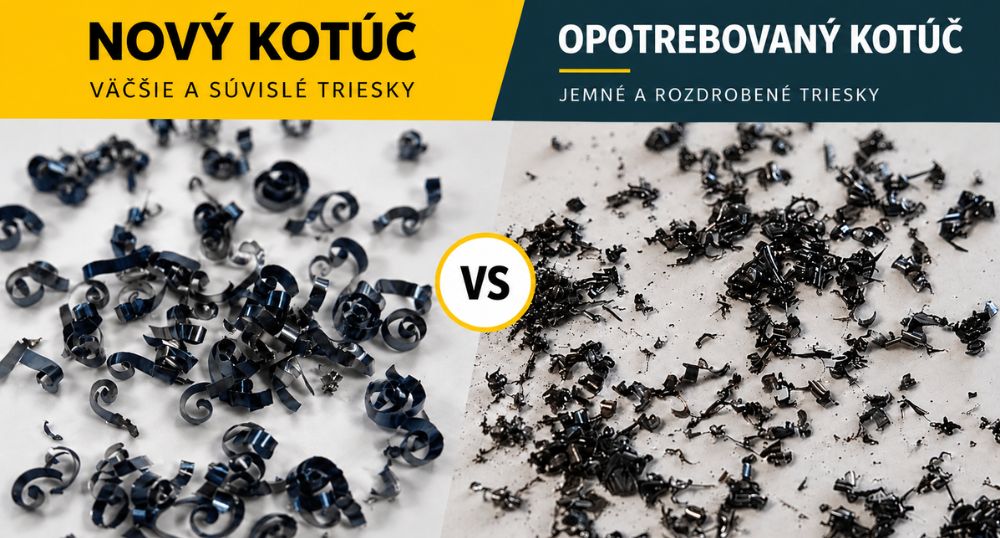 Porovnanie triesok pri novom a opotrebovanom reznom kotúči Exact Tools